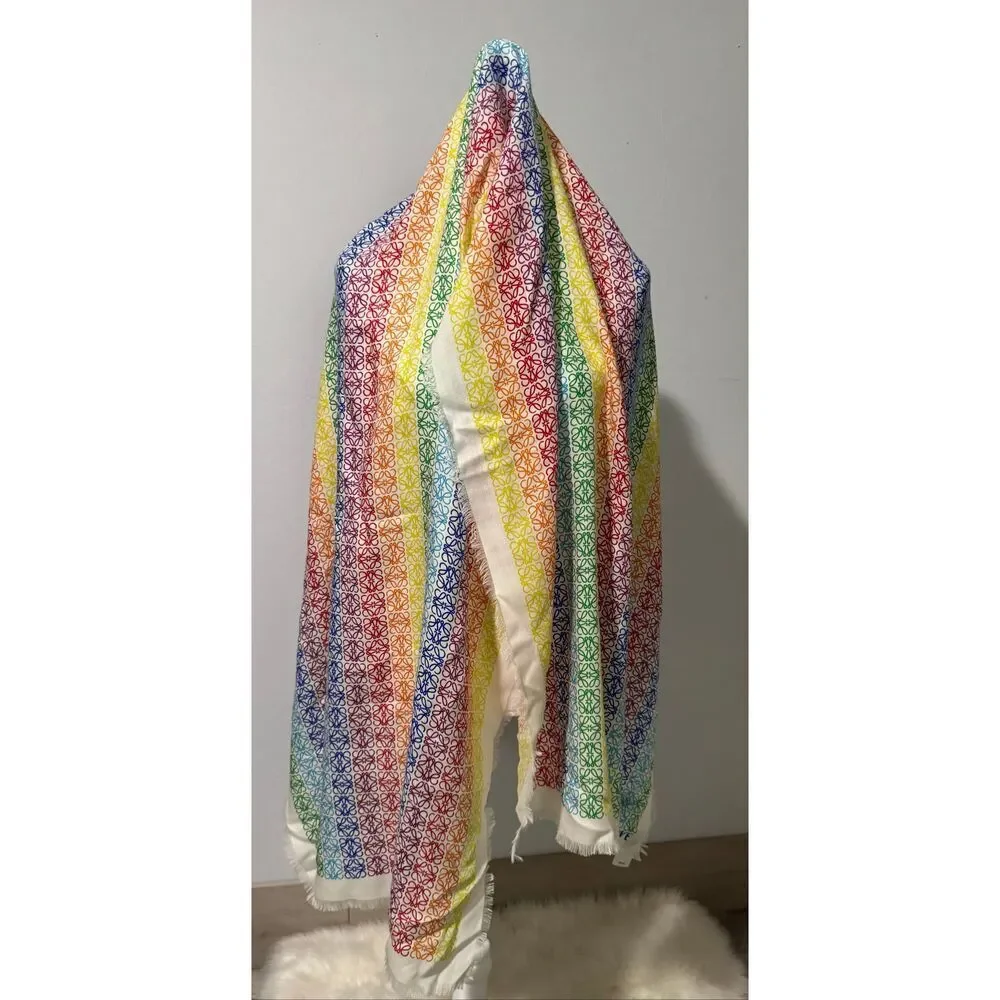 Loewe NWT  Monogram rainbow stripe scarf wool silk cashmere blend